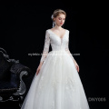 2021 personalized custom V-neck lace applique long sleeve princess wedding dress